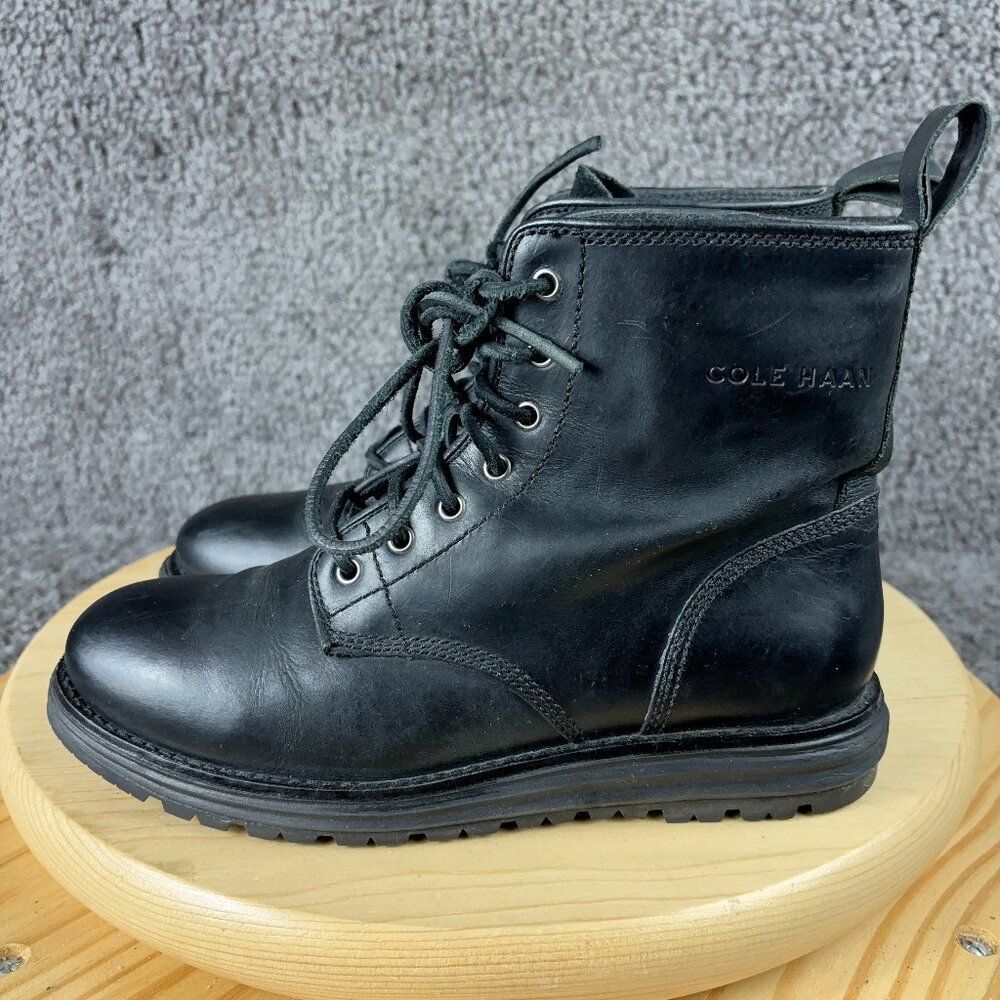 Cole Haan Lug Grand OS Combat Boot Womens Size 6.5 Black Leather Lace Up